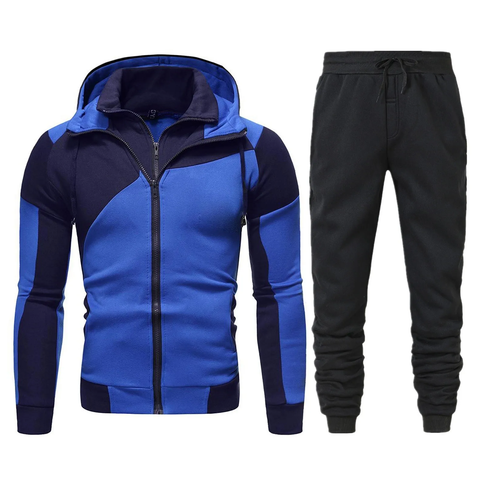 

Men's Spring And Autumn Sets Fashionable Leisure Splicing Zipper Hoodies And Pants Two Piece Outfits Color Blocking Sports Suits