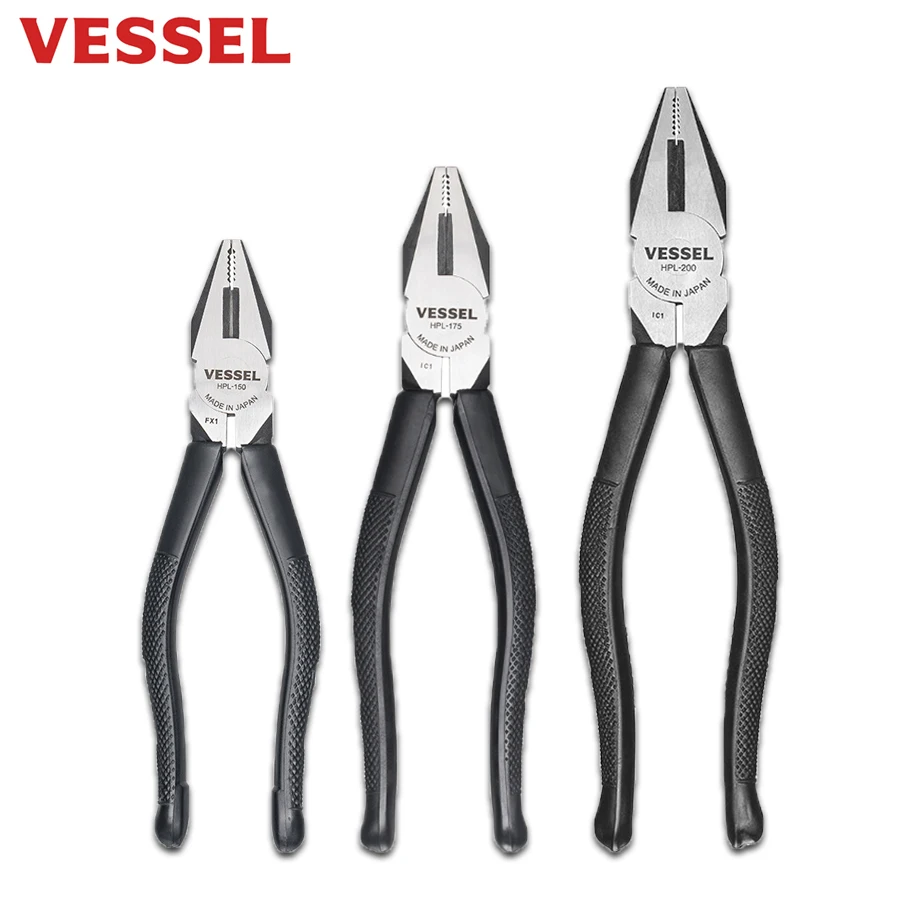 VESSEL Electrical Wire Cutter Pliers Flat-Nose Pliers Strong Steel Wire Pliers 6-Inch 7-Inch 8-Inch HPL-150 HPL-175 HPL-200