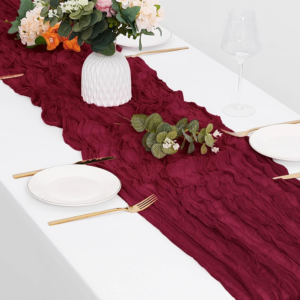 Burgundy Red Table Runner Cheesecloth Boho Rustic Gauze Cheesecloth Table Runner Wedding Party Baby Shower Birthday Home Decor