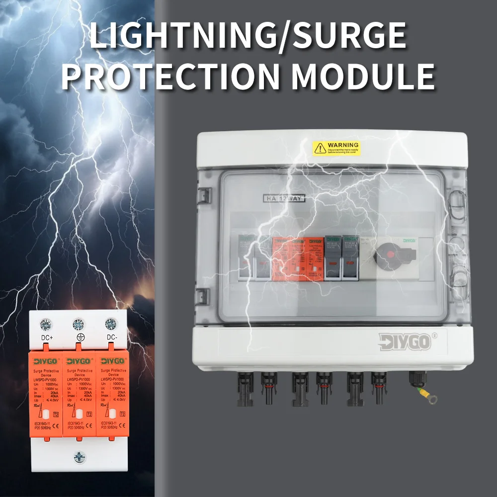 

1000V 2 In 1 Out Solar Photovoltaic Combiner Box Efficient Power Transfer Surge Lightning Protection DC Fuse Waterproof Case 32A