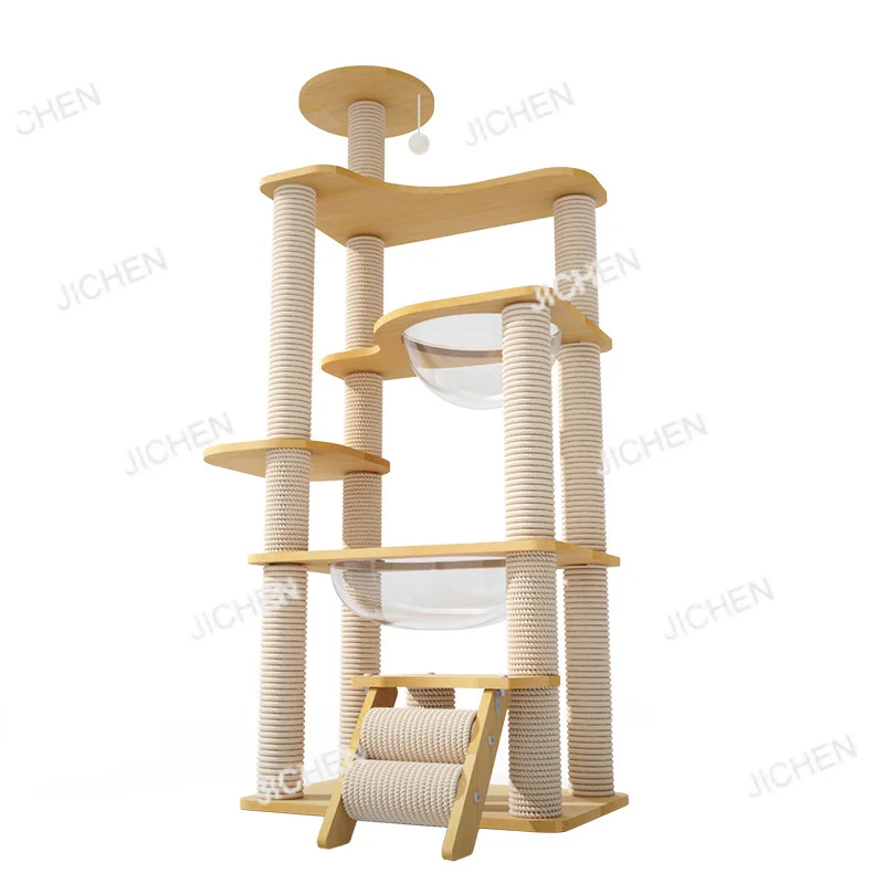 

Многослойная простая рама из цельного дерева с сизалем, кошачье гнездо, кошачье дерево, деревянная вилла, мульти-кошачий минималистский стиль