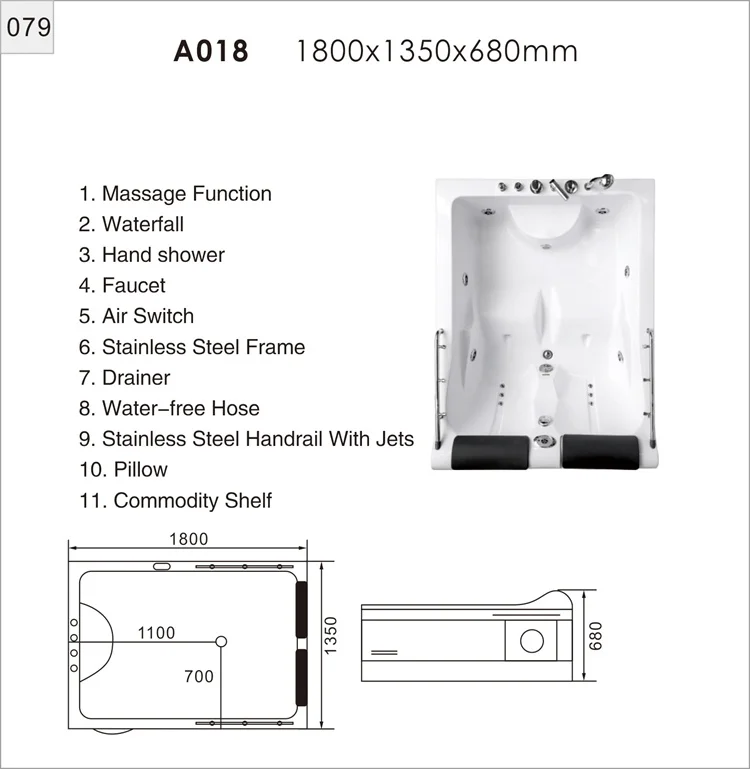 Bathroom two people bath massage whirlpool bathtub