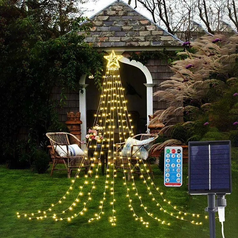 Lumières solaires LED étanches, décorations de Noël, 8 modes, lumière d'arbre, cadeau, décor de jardin, cour de mariage, porche, 2025