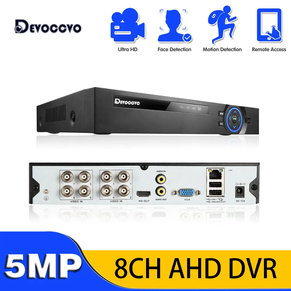 

Devoccvo 8CH AHD Video Recorder H.265+ 5MP 4MP 1080P 8 Channel 5 in 1 Hybrid DVR Wifi XVi TVi CVI IP NVR For Home CCTV Cameras