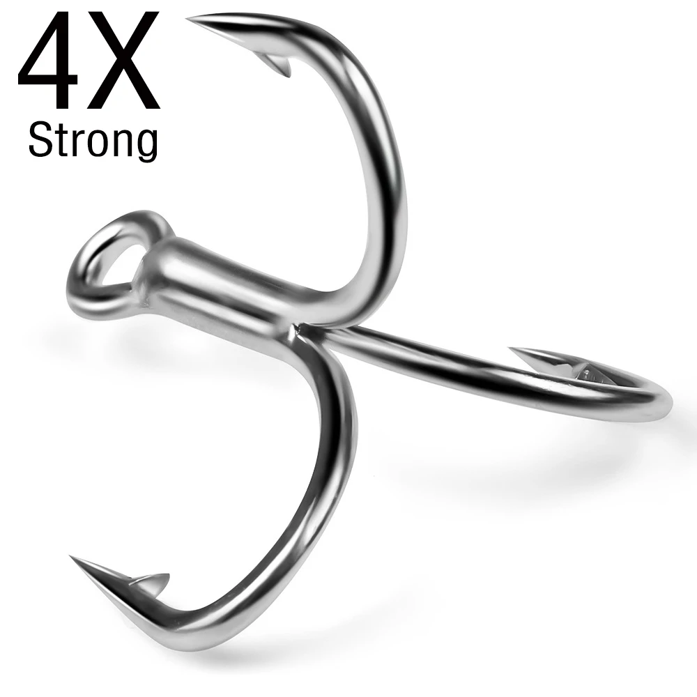 

4X Strong Fishing Treble Hook High Carbon Steel Classic Round Bend Triple Fish Hooks for Big Game Saltwater Fishing 10PCS