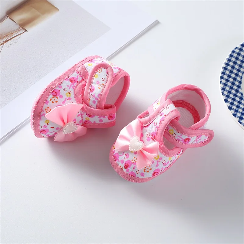 Infant Baby Girls Shoes Soft Sole Cribs Sneakers Flat First Walkers Bowknot Flower Print Non-slip Princess Wedding Dress Shoes