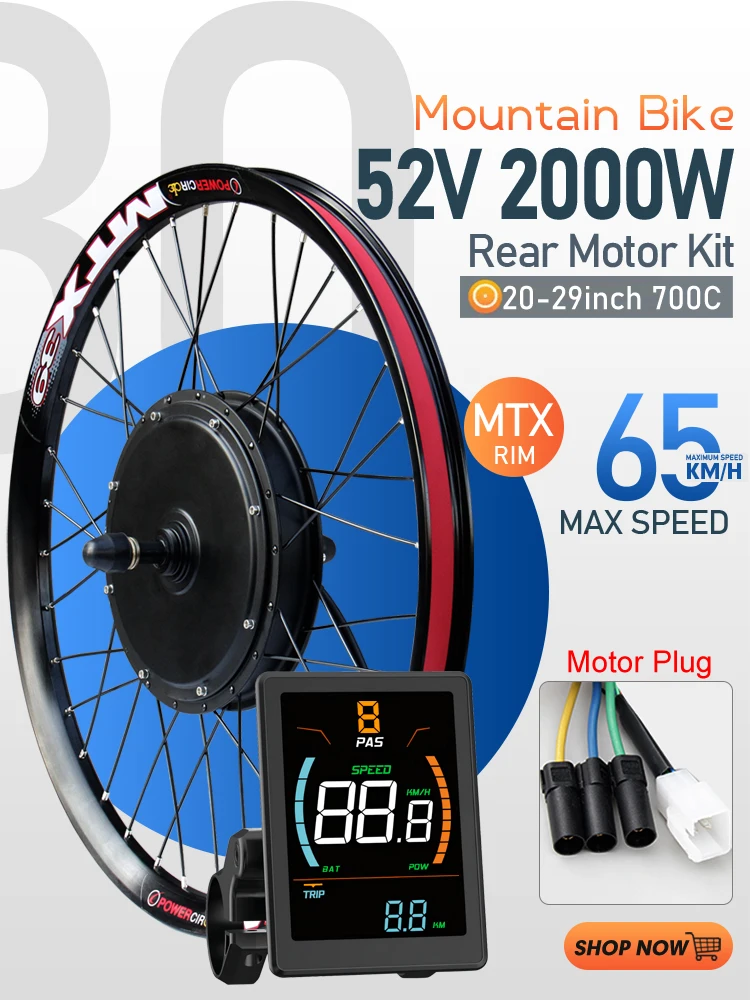 AliExpress KUNTENG E-BIKE MTX Electric Bicycle Conversion Kit 52V 2000W 20“ 26'' 27.5'' 29''Brushless Rear Rotate Wheel hub motor For Ebike Hub Motor Kit