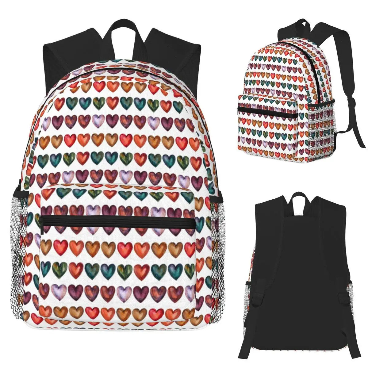 

Watercolor Hearts A Rainbow Sticker Of Love And Emotions Student Backpack School Bag Hiking Travel Daypack Bookbag Shoulder Bags