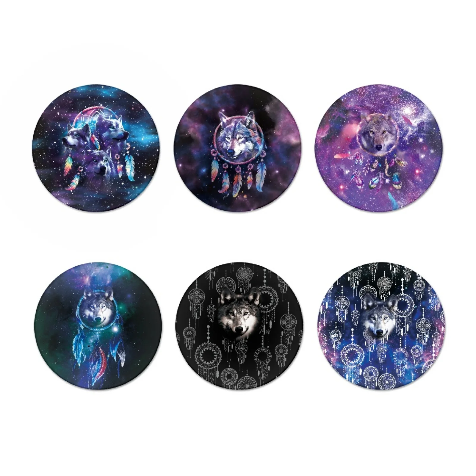 6pc/Set 9x9cm Wolf Dreamcatcher Print Bar Drink Coaster Se Table Cup Pad Coasters For Drinks Placemat Bottle Mat Coffee Tea Pads