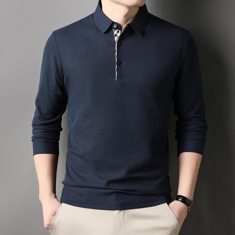 

Spring Autumn Fashion Solid Color POLO Collar Long Sleeve Tees Pullovers Loose Casual Simplicity Chaopai Thin Bottoming Shire