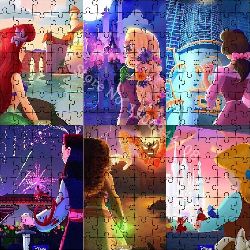 Disney Princess Ariel Mermaid Rapunzel Jasmine Jigsaw Puzzles for Adults Decompressing Toys 35 Pieces Cartoon Paper Puzzles