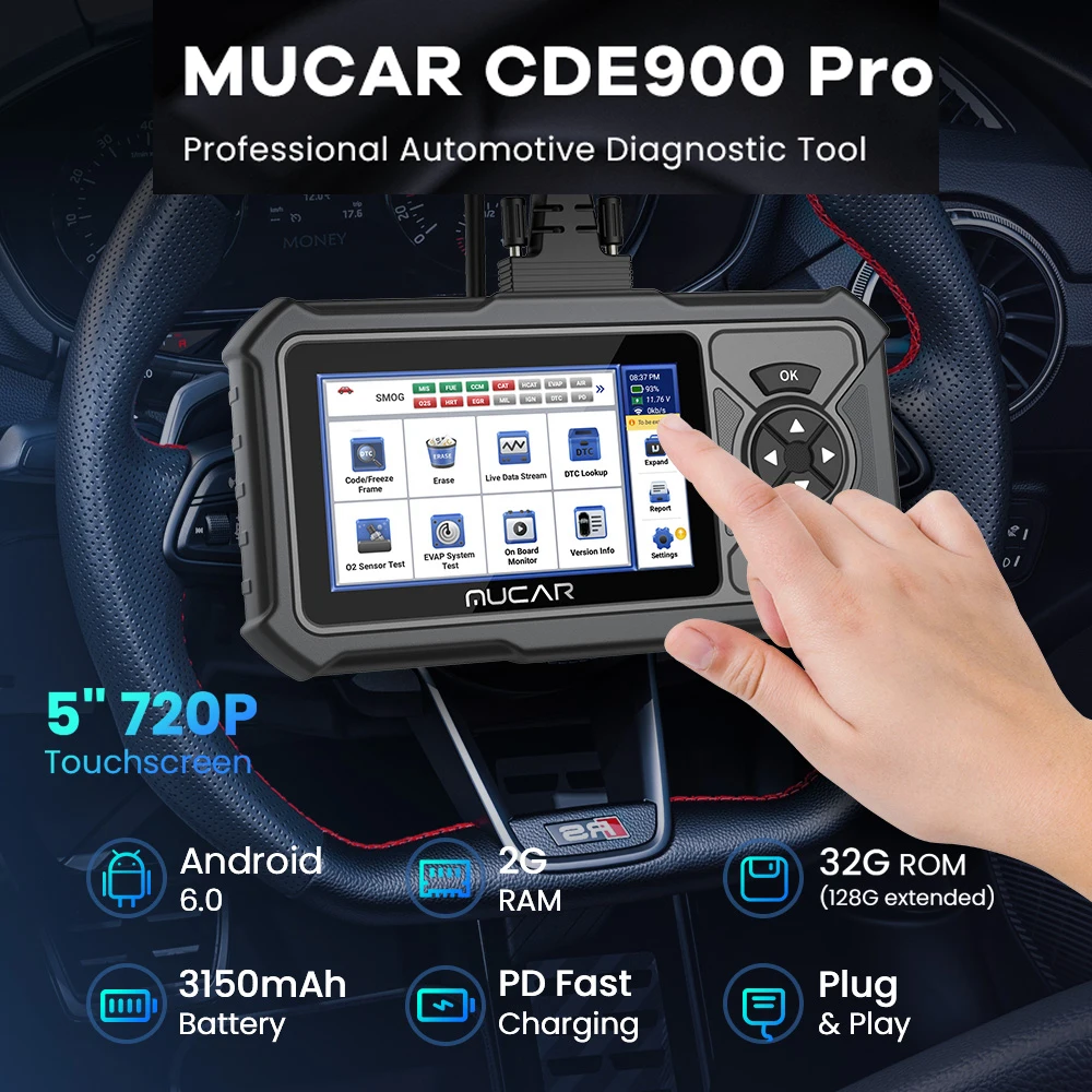 MUCAR CDE900 Pro obd2 Car Diagnostic Tool Brake Airbag Transmission Engine System Diagnosis obd2 Scanner 32GB for Auto