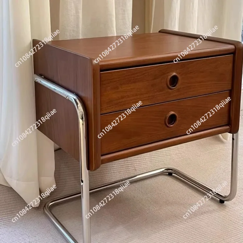 Minimalistischer Nachttisch, Vintage-Nachttisch aus massivem Holz, Schlafzimmer, 2-lagiges Schubladen-Aufbewahrungsregal, vielseitige Szene, Schlafzimmermöbel
