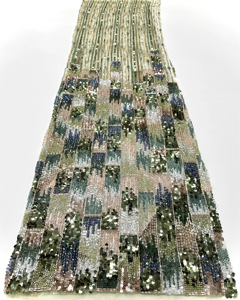 Luxury Sequin Beaded African Mesh Lace Fabric 5 Yards Tulle for Wedding Dresses Embroidery Sewing Nigerian Style
