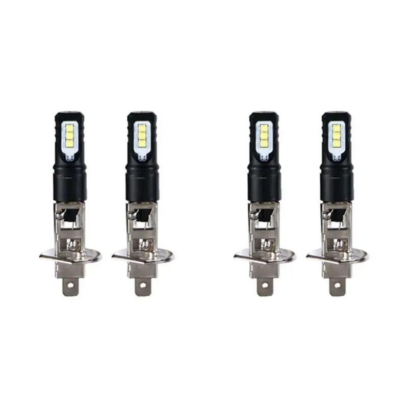 4PCS 6000K Super Bright White 6000LM DRL H1 LED Headlight Bulb Kit Black Aluminum Alloy High-