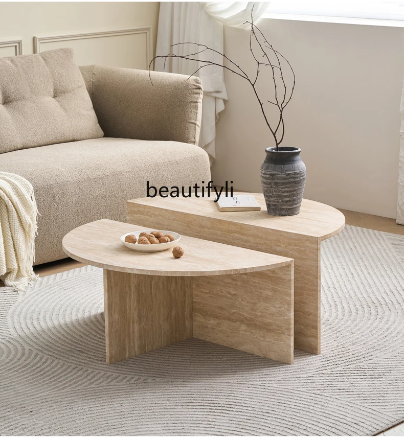 

Wabi Sand wind travertine coffee table living room home round creative designer natural marble coffee table