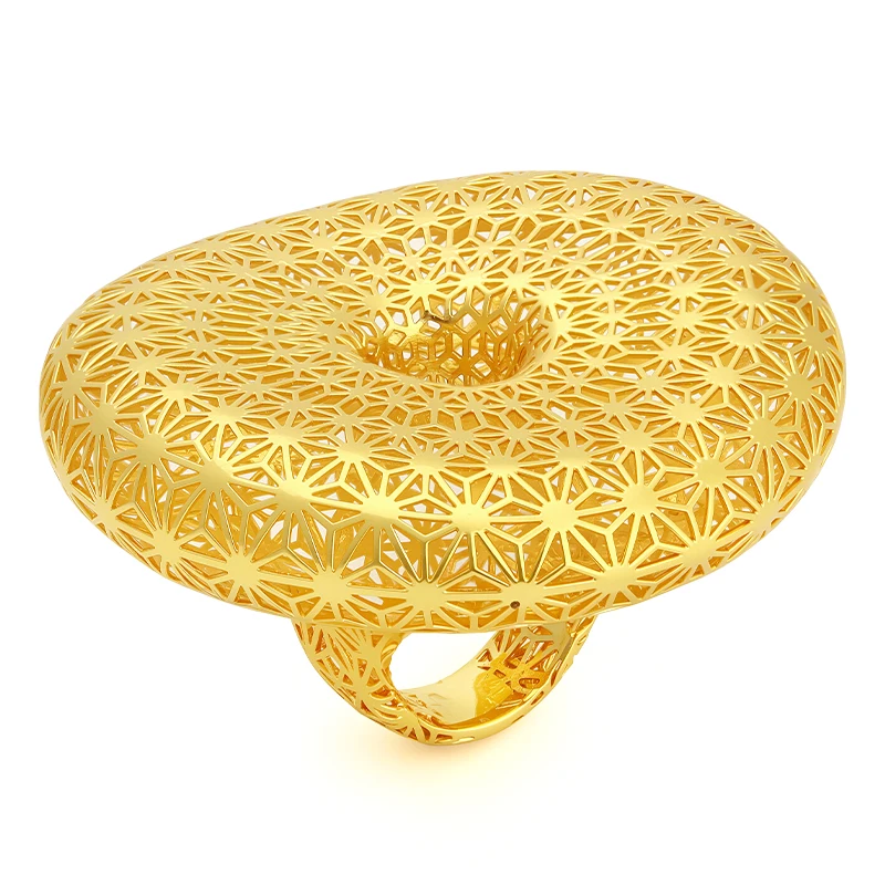 VAROLE Unique Large Oval StarShaped Hollowout Brass Finger Ring Women Trendy Metal Ring Daily Party Jewelry Gifts