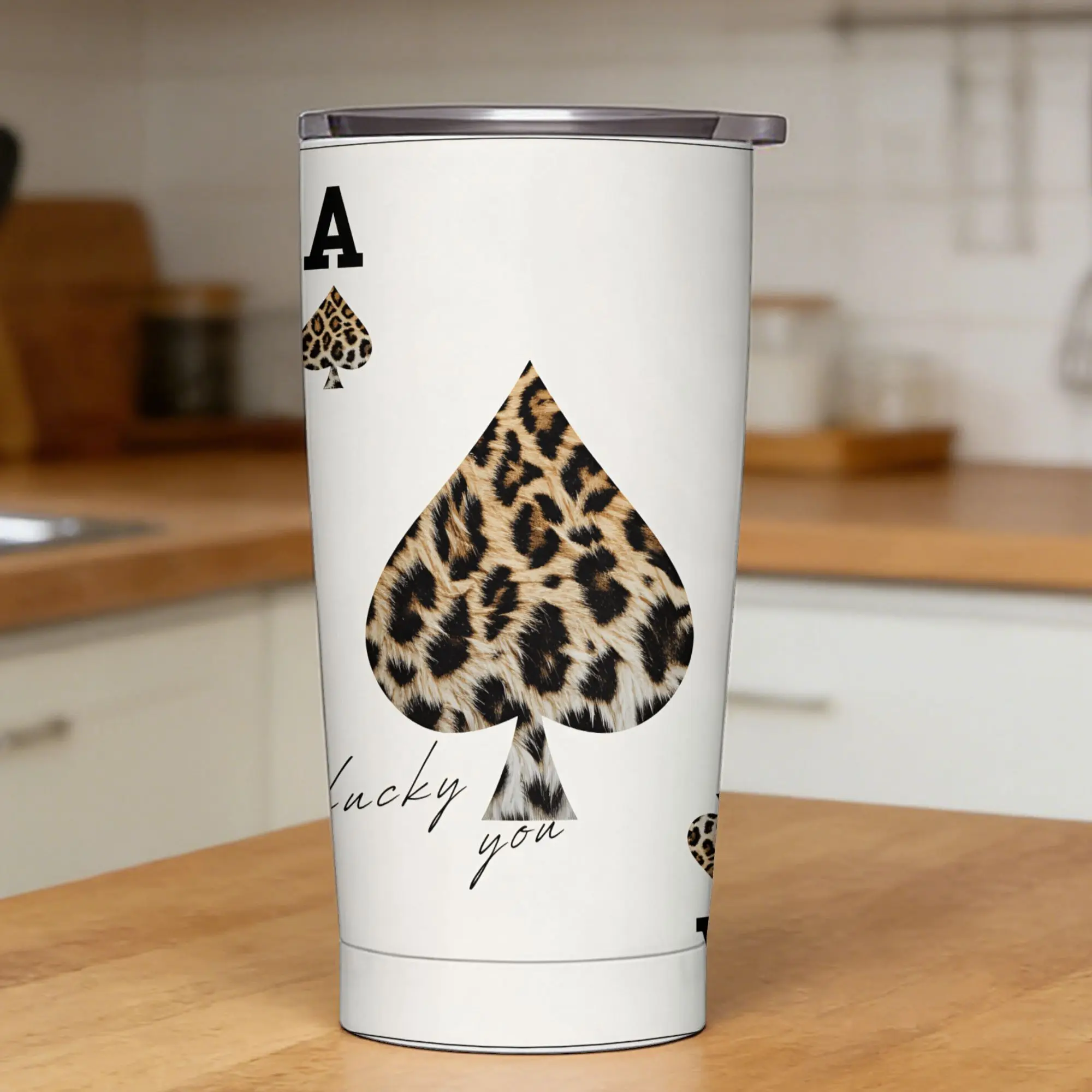 Leopard & Card Print Tumbler  Leakproof Cold and Hot Water Bottle Stainless Steel Beach Coffee Mug,