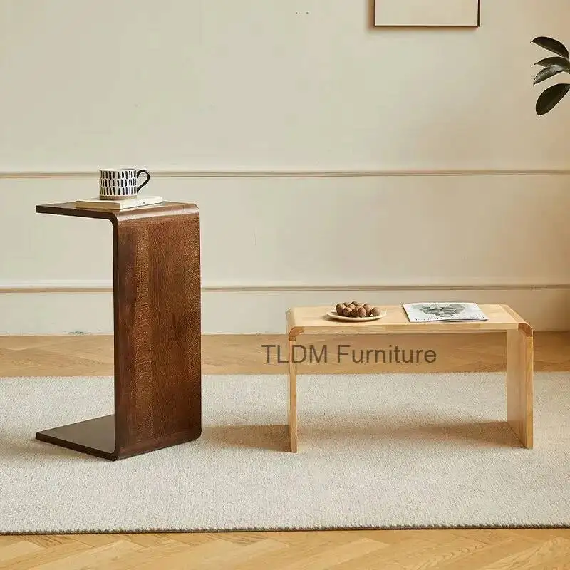 Solid Wood Coffee Table Living Room Home Sofa Side Table Small Table Modern Bedroom Bedside Tables Rack C-shaped Coffee Tables