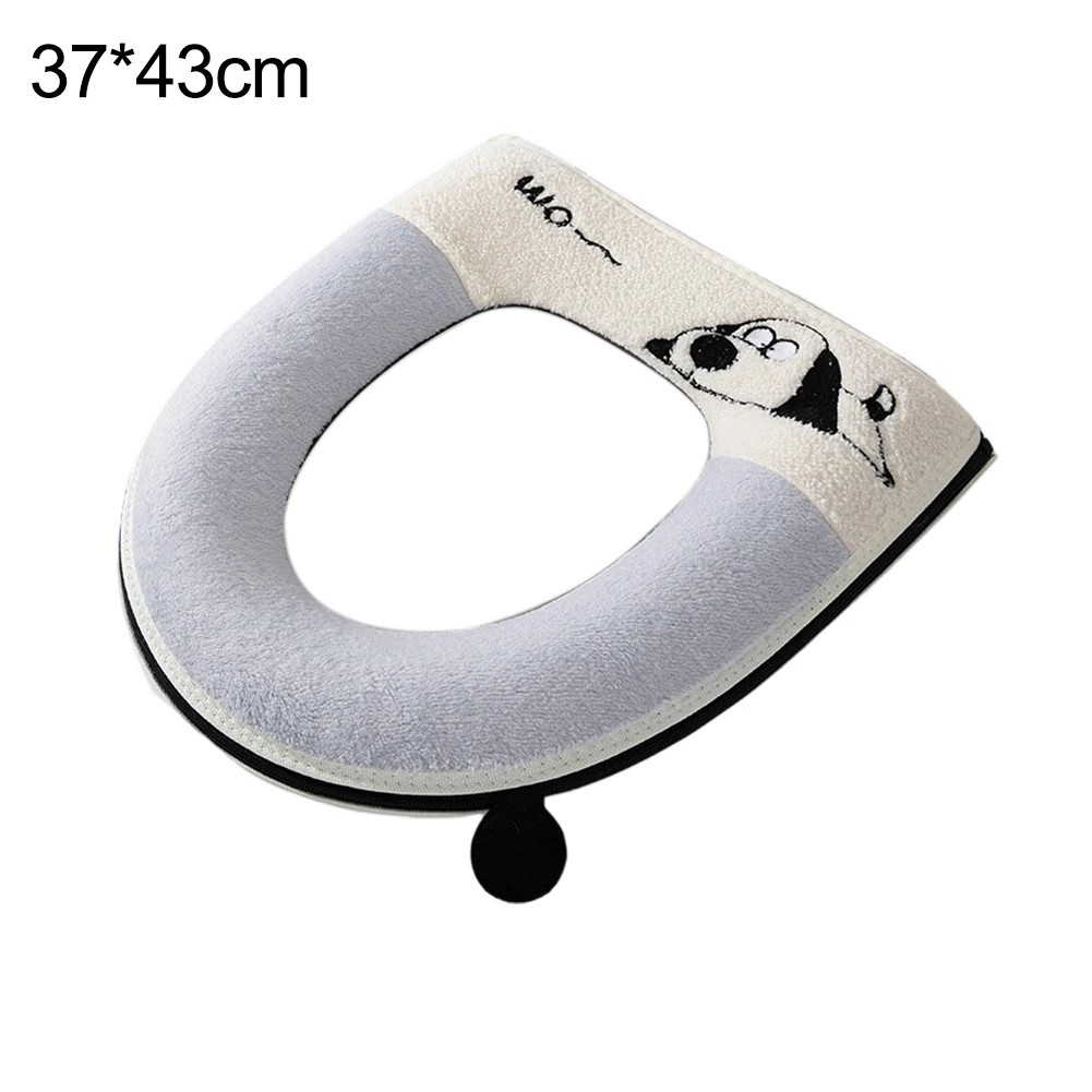 Washable Zipper Toilet Seat Cover For Bathroom Thickened Warm Soft Cushioning Zipper Closure Washable Reusable