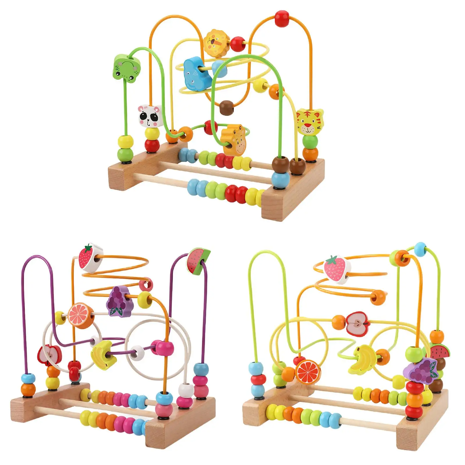 Wooden Bead Maze Toy Sensory Skills Birthday Gifts Counting Fruits Shapes Colorful Roller Coaster Developmental Beads Roller Toy