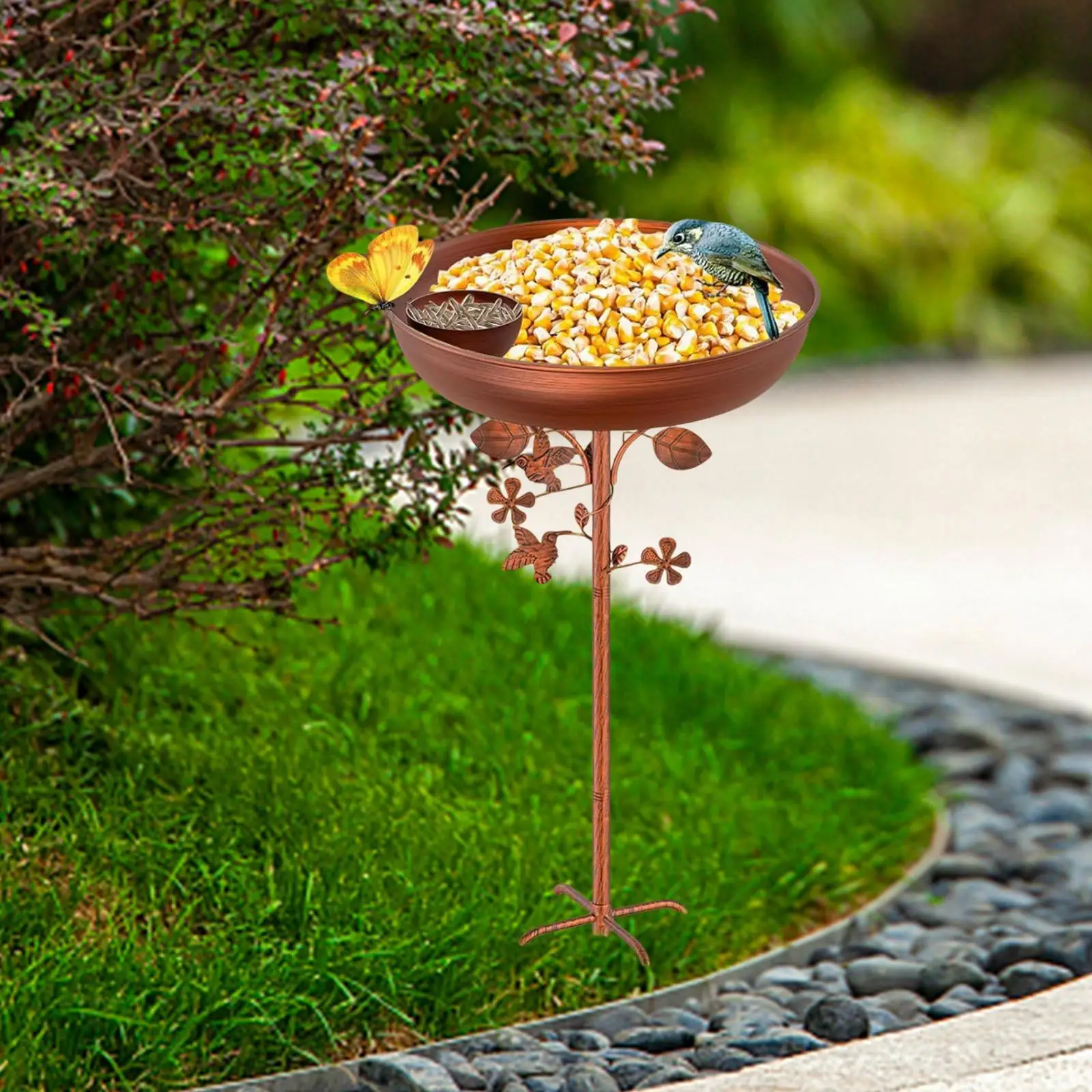 

Garden Bird Bath Birdfeeder Iron with Stake Garden Decorative for Courtyard Backyard Yards Patio Lawn