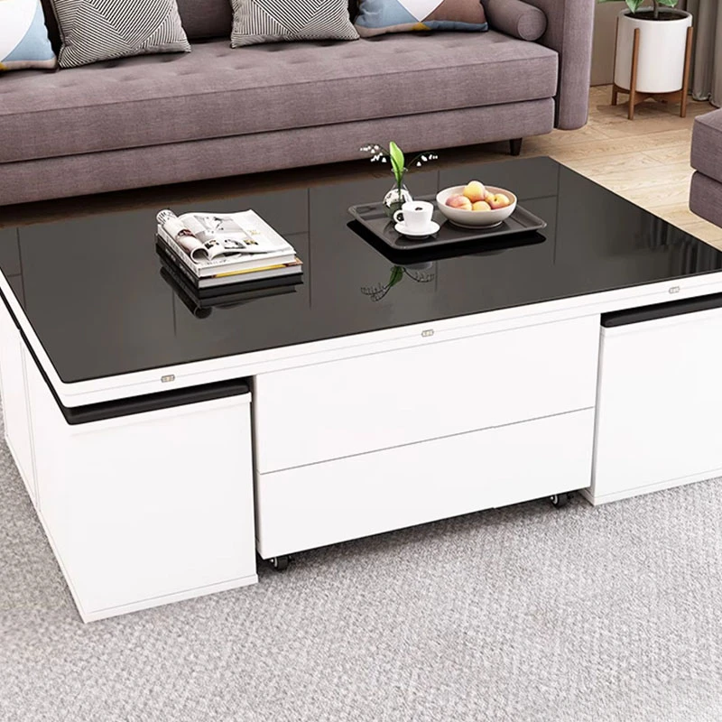 Adjustable Nordic Side Table Mobile Black Glass Modern Minimalist Coffee Table Wood Living Room Hotel Mesa Auxiliar Furniture