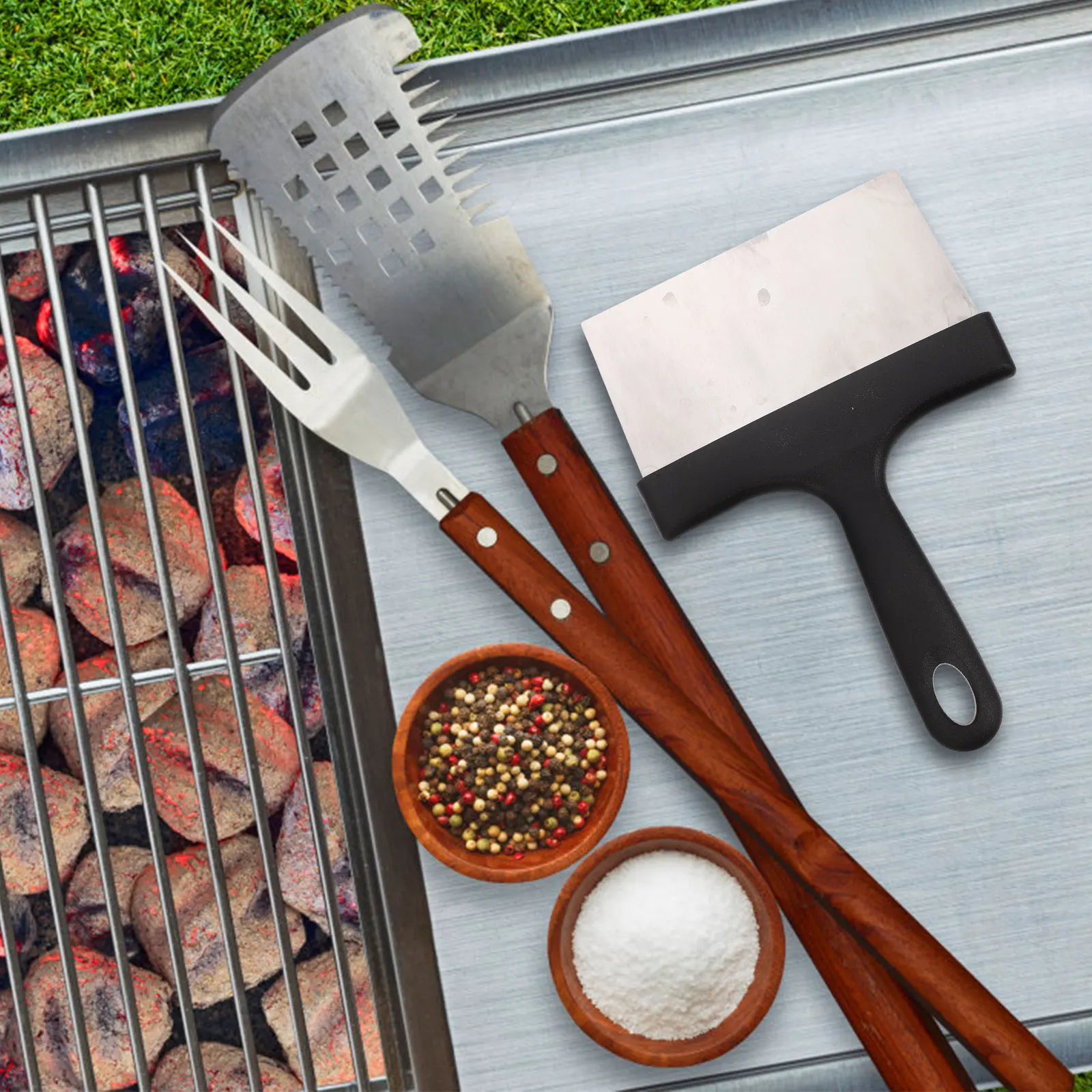 

2Pcs Grill Pan Cleaner Metal Scraper for Skillets Barbecue Grate Practical Cooking Shovel Tool Bbq Grill Scraper