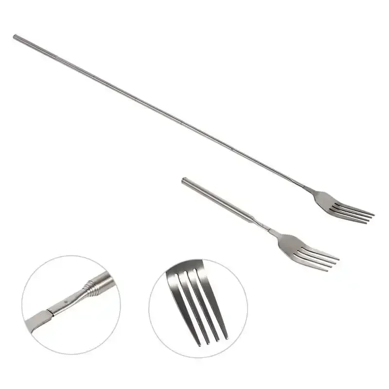 Picture 4: Retro Fork  BBQ Telescopic Extendable Dinner Fruit Dessert Long Handle Fork Stainless Steel Cutlery  Fork Tableware Bento Box