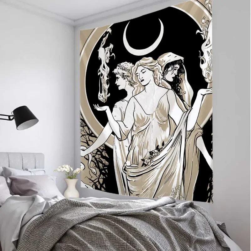 Psychedelic figure art tapestry Buddha statue starry sky sun and moon wall hanging hippie bohemian kawaii home wall decoratio #