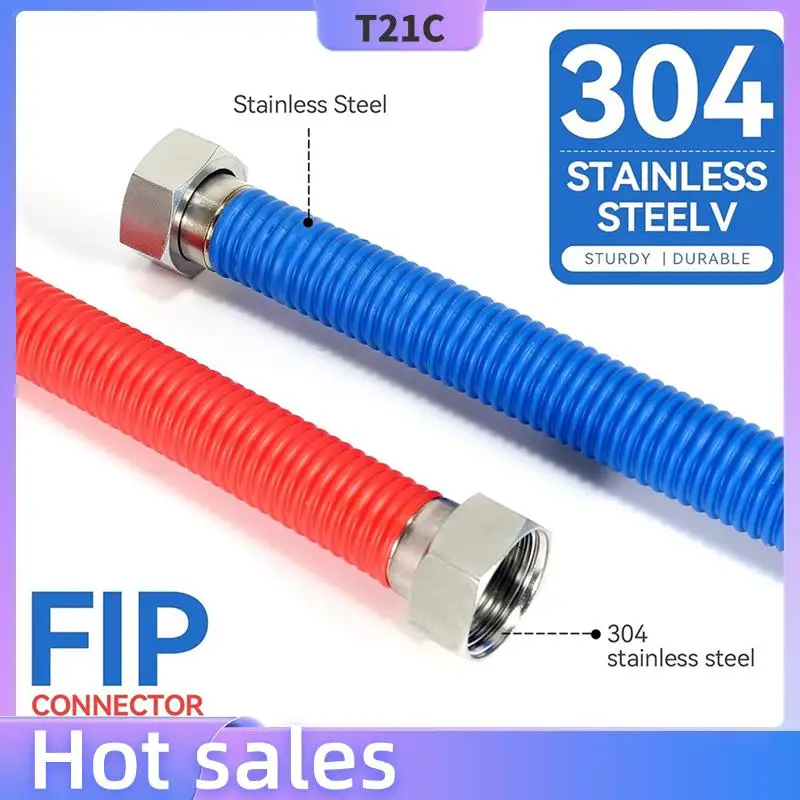 

T21C 24Inch Stainless Steel Corrugated Water Heater Connector,1/2In FIP X 1/2In FIP,Water Heater Hose,Hot And Cold Color Code