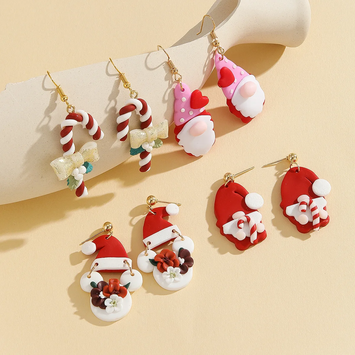 Xmas Party Favors Jeweley Festive Accessories Christmas Dangle Earrings - Handmade Advent Polymer Clay Earrings - Santa Claus