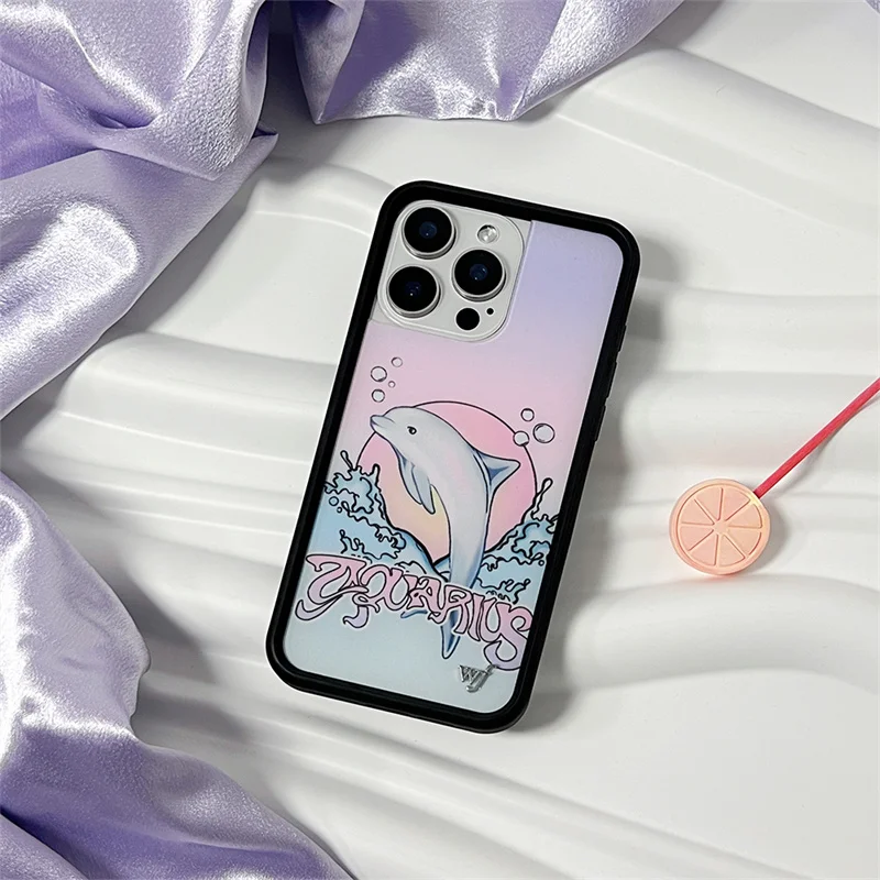 Wildflower Cute Moon Dolphin Phone Case for iPhone 17 16 15 14 13 12 Pro Max Plus WF Fashion Goat Angel Girl Cover Funda Gift
