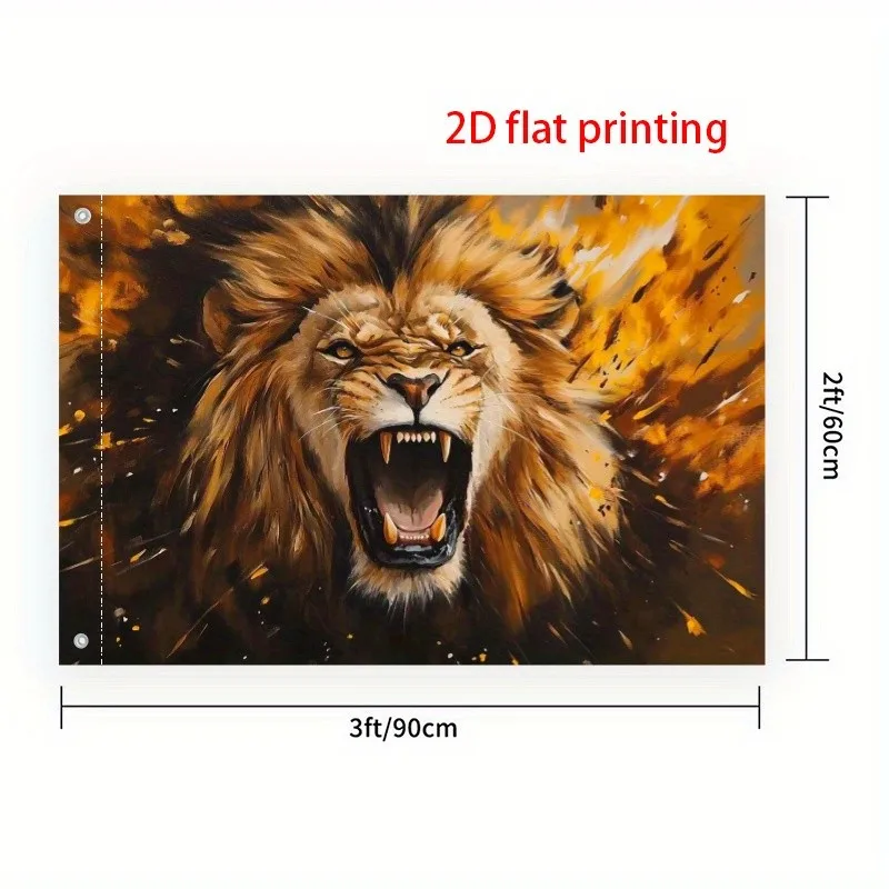 1pc 2D Printed Garden Flag Featuring a Roaring Lion Design Bold Animal Motif Suitable for Outdoor Decoration