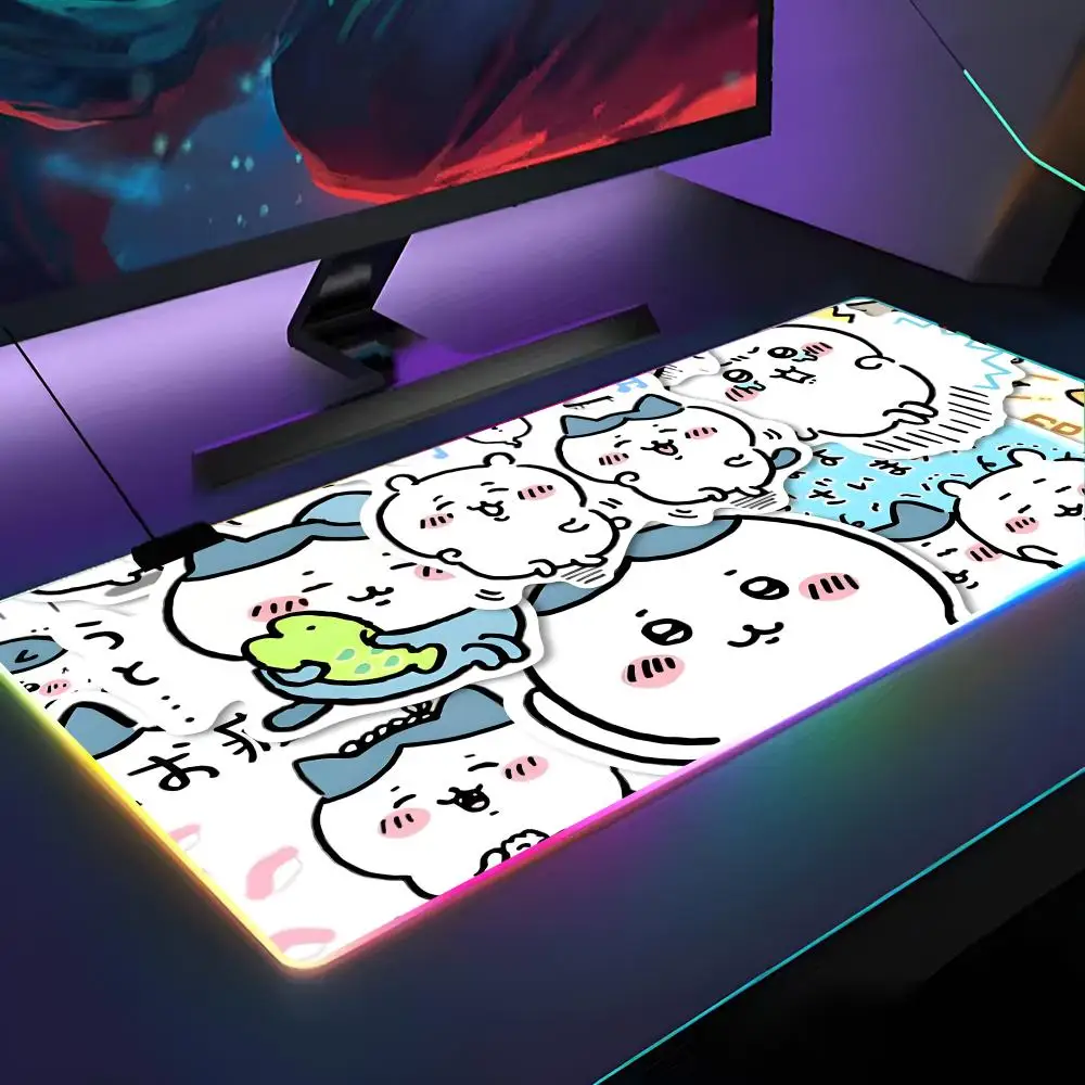 Kawaii C-Chiikawas Mouse Pad RGB Backlit Mouse Pad Laptop Mouse Pad Laptop Gamer Computer Desk Gaming Accessories