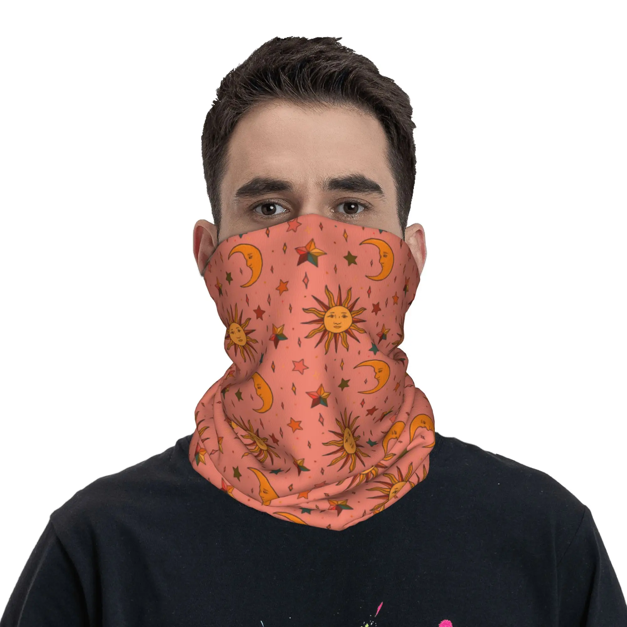 Celestial Moon and Sun Stars  Bandana Neck Cover Printed Wrap Scarf Multifunction Face Mask Cycling Unisex Adult