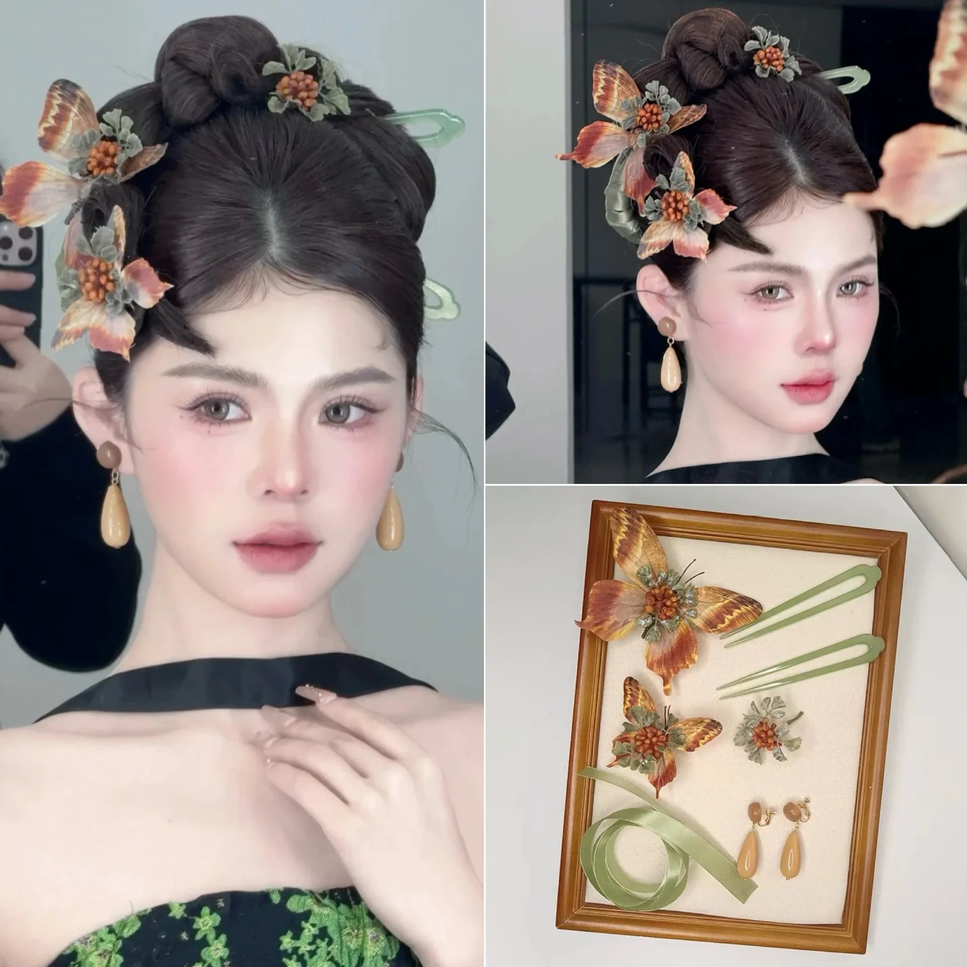 

New Chinese Style Handmade Retro Butterfly Hairpin Hair Clips Earring Headwear Set Hair Decorations Professional Salon Grade