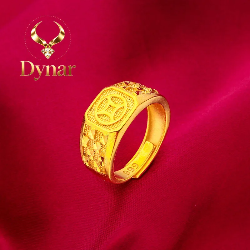 Dynar Jewelry    24K Gold Coin Ring | AU999 Pure Gold, 3D ancient coin design, matte aged finish, exudes masculinity and sophist