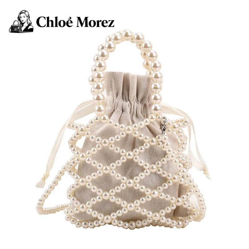 

Pearl Woven Bag, Fashionable Hollow Out Personalized Hand-held Crossbody Beach Bag, Trendy