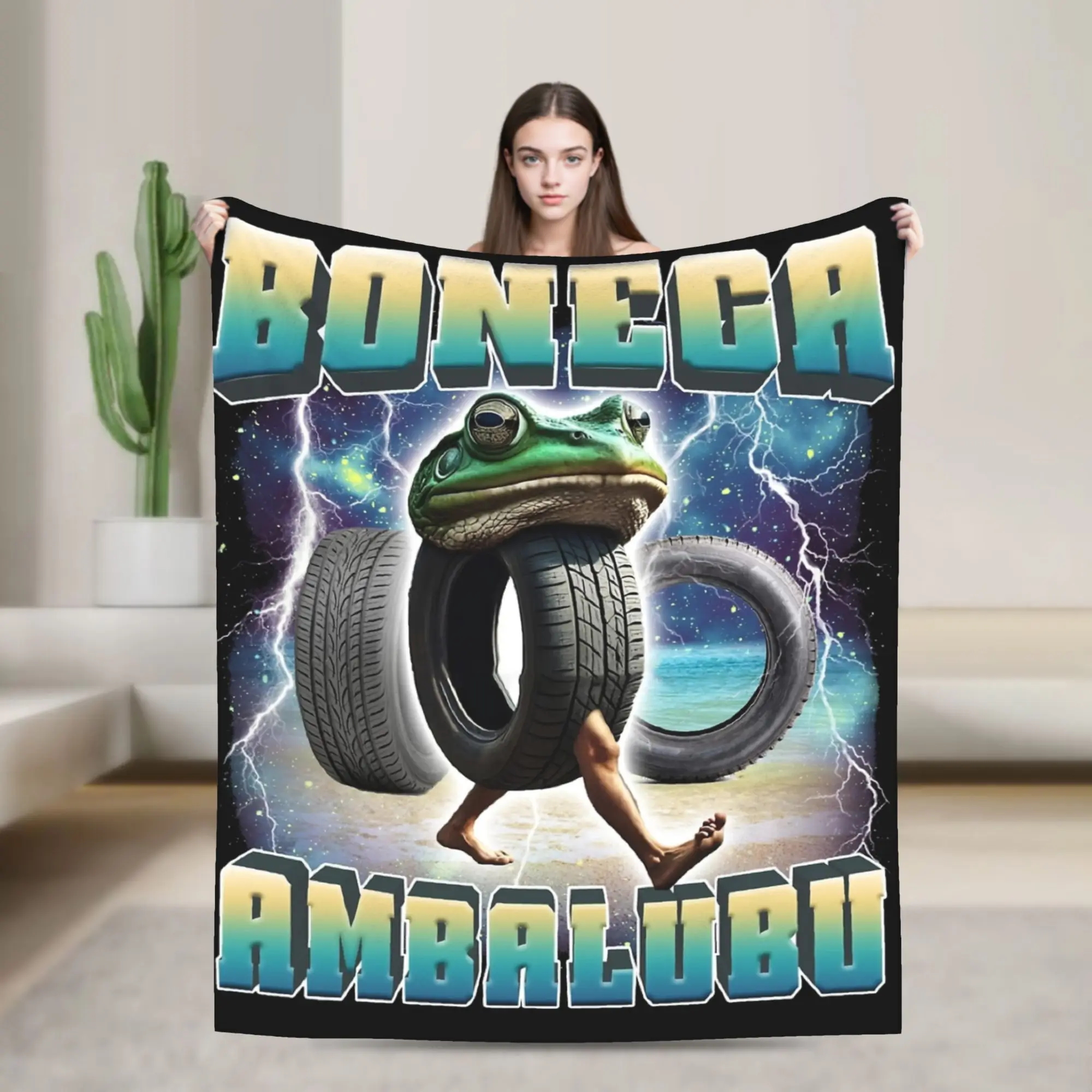 

Boneca Ambalubu Funny Italian Brainrot Meme Knitted Blanket Flannel Throw Blanket Home Couch Decoration Soft Warm Bedspread