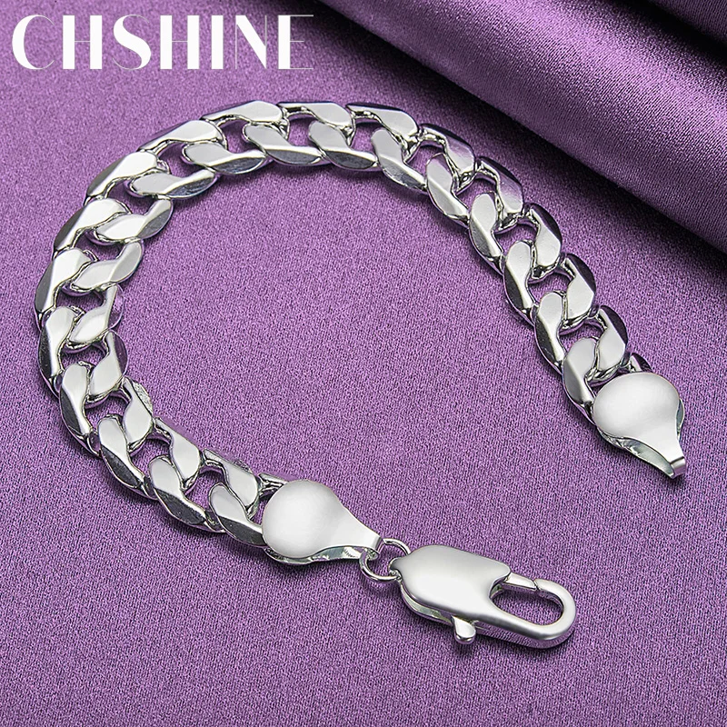 

CHSHINE 925 Sterling Silver Side Chain 12mm Bracelet For Women Men Fashion Charm Jewelry Gifts