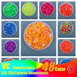 Noctilucent Rhinestones Candy Colors Fluorescence Glass Crystal Neon Iron on стразы Hot fix Rhinestone For Garment Decorations