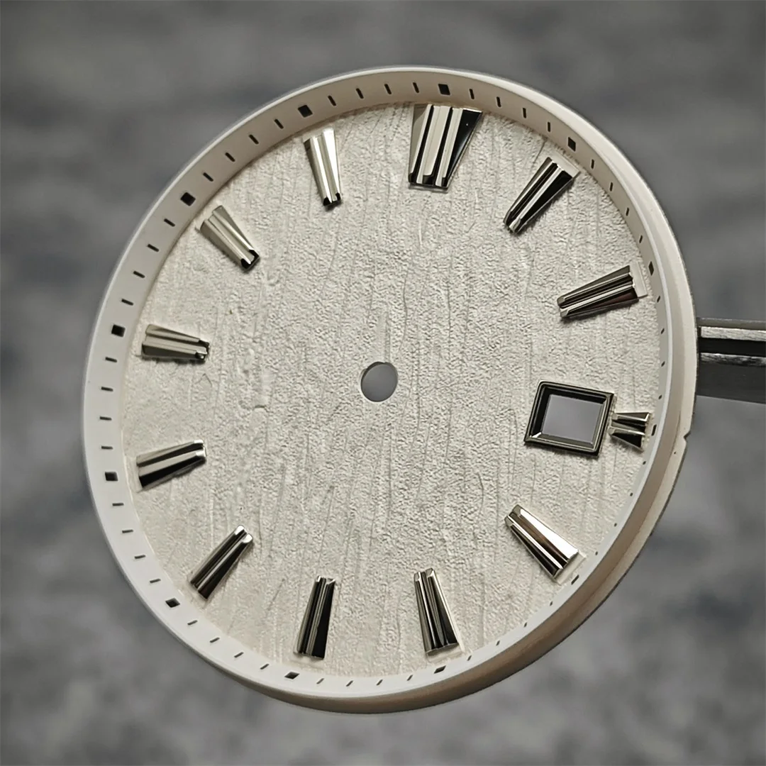 33.5mm Watch Dial Tianshu White Birch Texture Surface with Single Date Watch Faces Replace Accessories for NH35 NH36 Movement