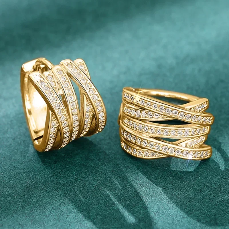 2026 New Multi Layer Cross Line Cubic Zirconia Earrings, Personalized Suitable for Banquet Luxury, Fashion, and Popular Jewelry