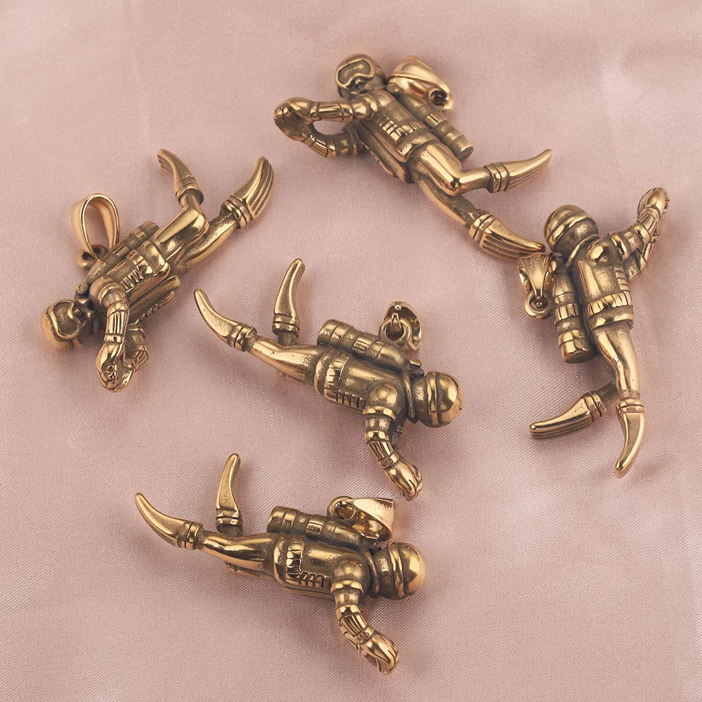 37*46 3D Brave Diver Charms 316L Stainless Steel Punk Pendants DIY Bracelet Jewelry Making Waterproof Necklace Hip Hop Crafts