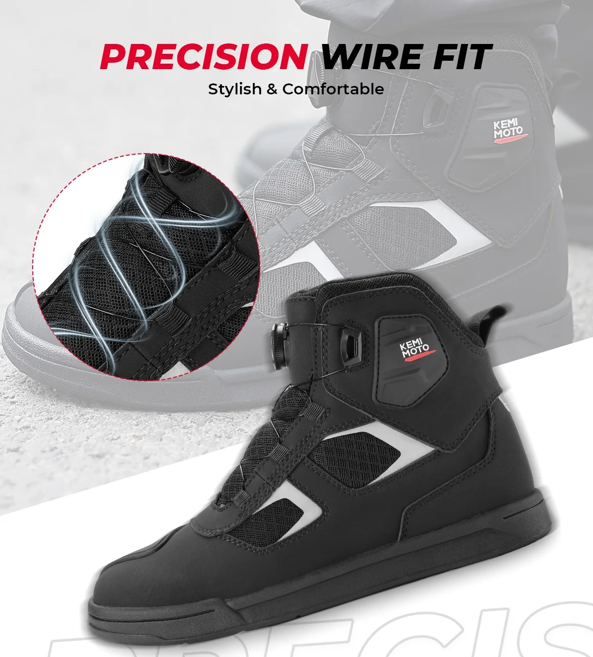 Motorcycle Shoes for Men Lace-Free Boots Summer Breathable Mesh Upper Riding Urban Commuter Motorcycle Footwear
