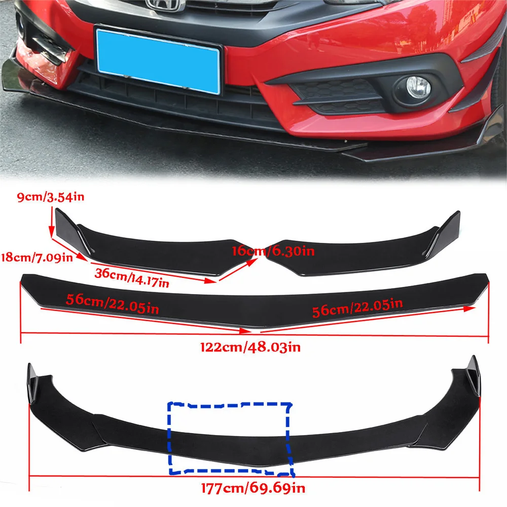 

Универсальный автомобильный спойлер, 3 шт., бампер для подбородка, комплект для переднего бампера, губа, кузов, сплиттер, диффузор для Dodge Honda Subaru, черный, углеродное волокно