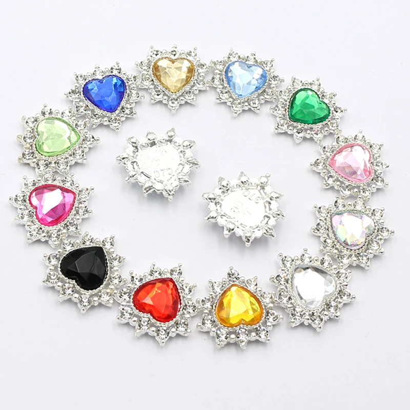 New 10PCS24 * 24MM Love Shaped Silver Flat Bottom Rhinestone Acrylic Is Used For Towing Pet Collars, Wedding Decorations, Sewin