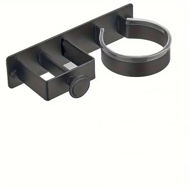 Durable metal storage rack for wall mounted hair dryers and straighteners that can be installed without drilling holes