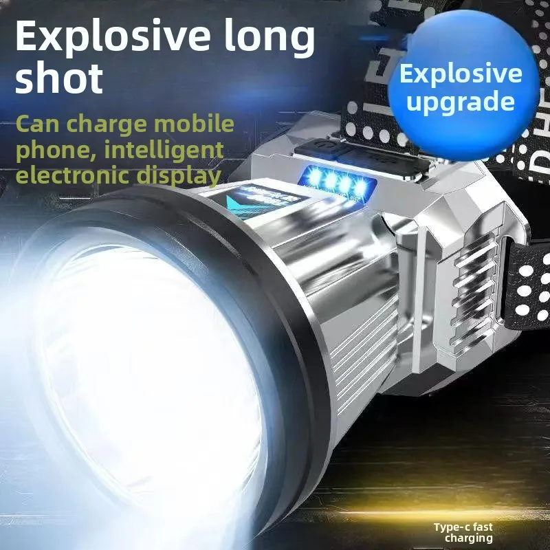 LED High-Power Long-Range Mining Headlamp: Motion-Sensing, Suitable for Night Running, USB-Powered, Home Emergency